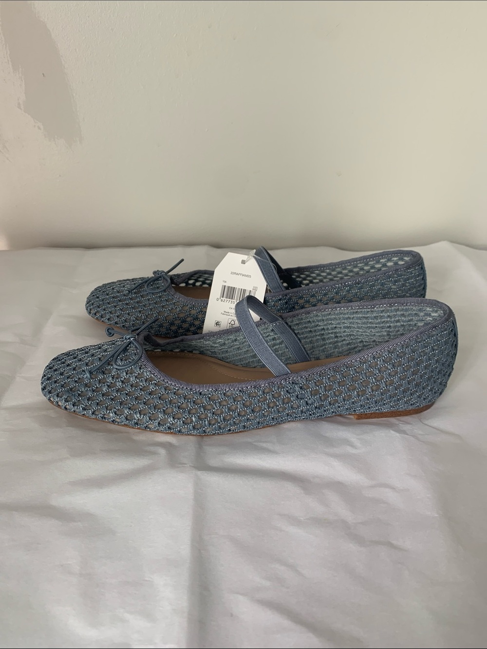 Time and Tru Blue Woven Mary Jane Flats with Bow